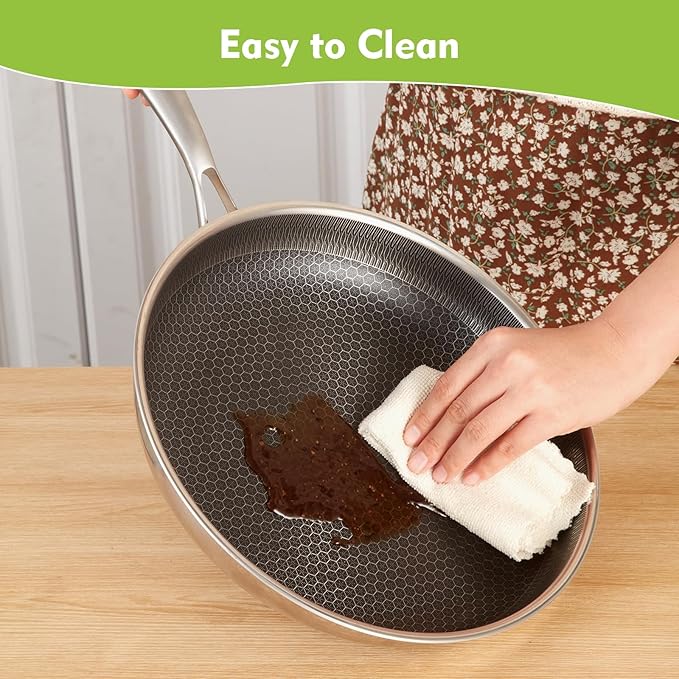 Nonstick Stainless Steel Frying Pan, 8 Inch Hybrid Frying Pan with Lid, Dishwasher and Oven Safe, PFOA Free, Home Use for All Stoves