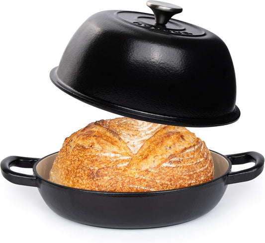 Enamelled Cast Iron Dutch Oven Pot – Dutch Oven For Sourdough Bread Baking – Cast Iron Bread Pot – Black, 6 Quarts, 22cm – by Nuovva