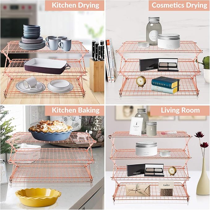 Geesta 2/3/4-Tier Collapsible Cooling Rack with Adjustable 3 Setting Design Stackable Cooling Roasting Cooking for Cookies Baking - Copper Cooking Utensils