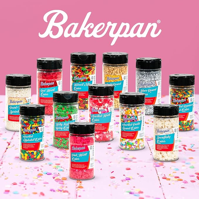 Bakerpan Quins Sprinkles for Cake Decorating - 4 Ounces - Rainbow Edible Confetti Sprinkles for Cupcakes, Ice Cream, Cookies, Cakes (Made in USA)
