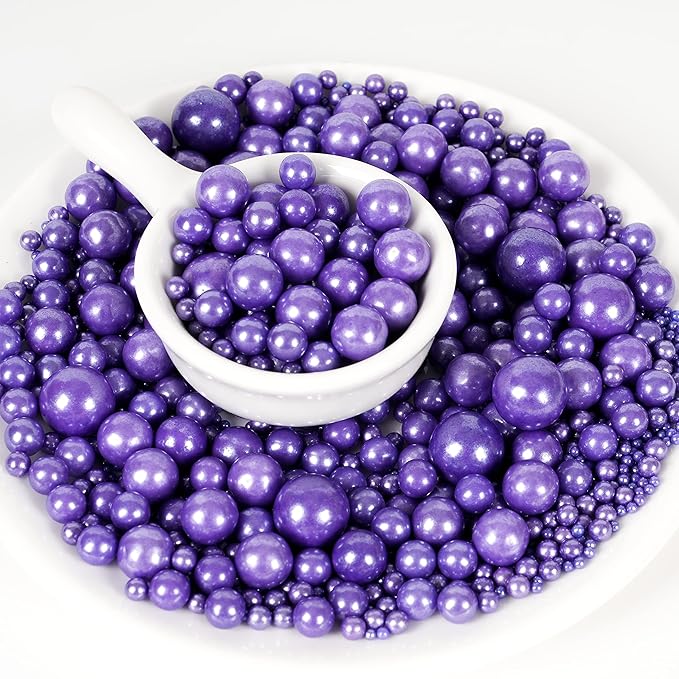 Kasvan Purple Pearl Sugar Sprinkles - Edible Candy Pearls 130g/4.58 Oz, Mix Size, Baking Cake Decorations, Ice Cream Toppings and Cookie Decorating, Wedding Party Chirstmas Supplies
