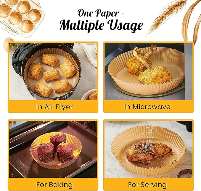 Air Fryer Liners for Ninja, 125 Pcs Round Disposable Airfryer Paper Liners – Non-Stick and Oil Proof for Easy Cleanup, Great for Oven, Pans & Baking – 8 Inch for 5-8 qt Basket by Baker's Signature