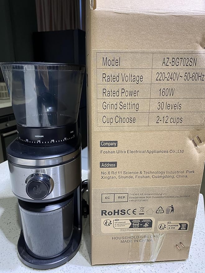 Burr Coffee Grinder, Electric Conical Coffee Bean Grinder With 30 Adjustable Grind Settings For 2-12 Cups, Sliver & Black