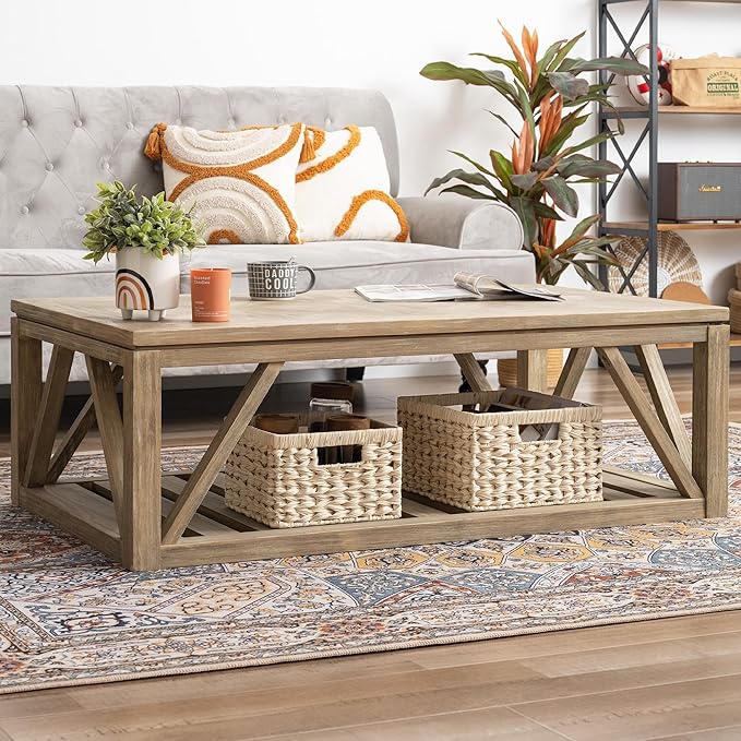 GRANNY SAYS Wicker Baskets for Organizing, Storage Basket for Shelves, Square Shelf Baskets with Handles, Waterproof Woven Basket for Living Room, Baskets for Entryway, Butter Milk