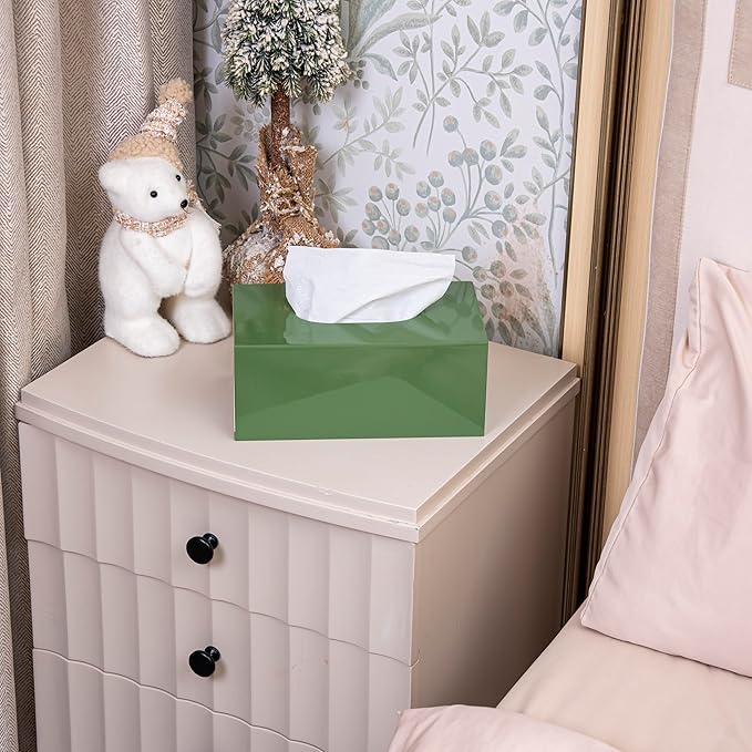PEMAR Rectangular Lacquer Tissue Box, Handmade Rectangle Tissue Holder Decorative Napkin Dispenser Organizer Rustic Farmhouse Vintage Decor (Green)
