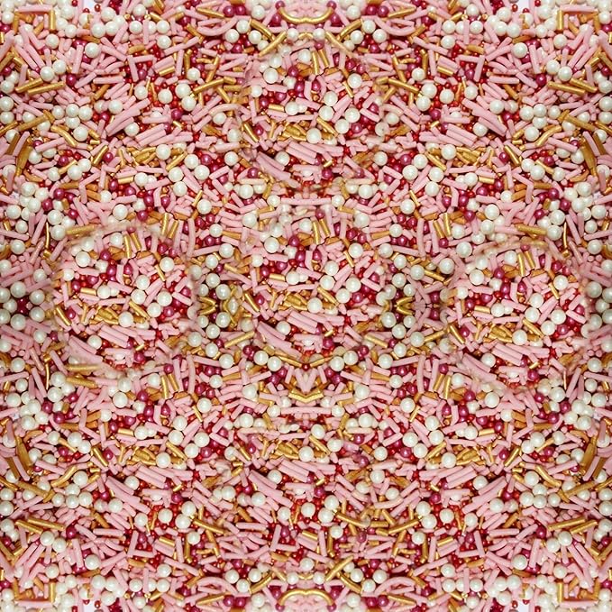 Confect Pink and Gold Edible Sprinkle Mix – Decorative Sugar Pearls & Confetti for Cake, Cupcake & Cookie Decorating – Vegan, Gluten-Free, Nut-Free, Soy-Free, Dairy-Free, Palm Oil-Free – 4.2 Oz