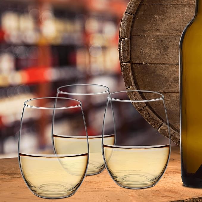 DISCOUNT PROMOS 10 ARC Stemless Wine Glasses Set, 21 oz. - Chardonnay, Cabernet, Merlot, Sauvignon - Clear