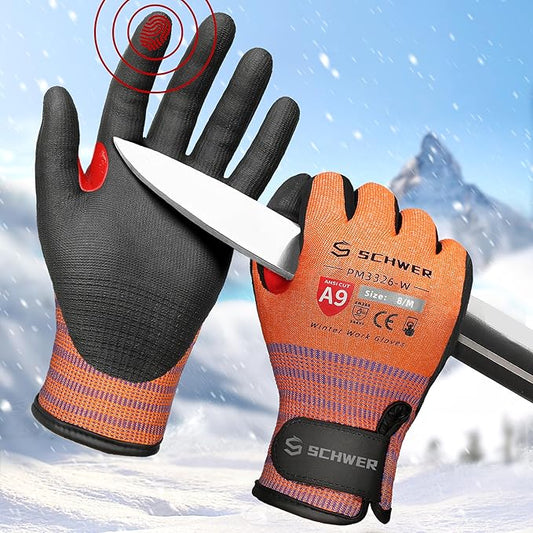 FreezeGuard-X Winter Work Gloves for Men and Women, ANSI A9 Cut Resistant Gloves for Extreme Protection, Freezer Glove With Super Grip, Touchscreen, Thermal Insulated, Non PFAS, PM3326-W (M,1 Pair)