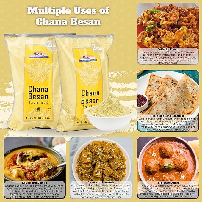 Rani Chana Besan (Chickpeas Flour, Gram) 32oz (2lbs) 908g ~ All Natural | Vegan | Gluten Friendly | NON-GMO | Kosher | Indian Origin