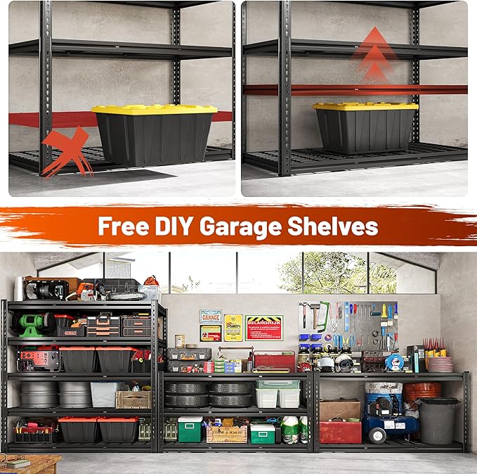 REIBII 48" W Garage Shelving 3000LBS Metal Shelving Heavy Duty Storage Shelves Adjustable Metal Shelf Industrial Pantry Shelves for Warehouse Garage Basement 48" W x 24" D x 72" H