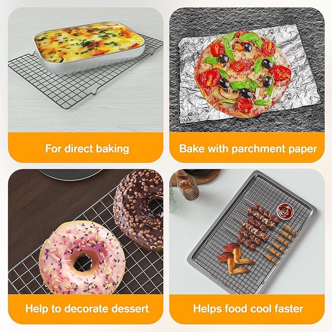 2PCS Cooling Racks for Cooking and Baking - 10" x 16"Heavy Duty Stainless Steel Wire Rack for Baking, Grilling, Roasting - Oven & Dishwasher Safe - Fits Half Sheet Pan（Black）