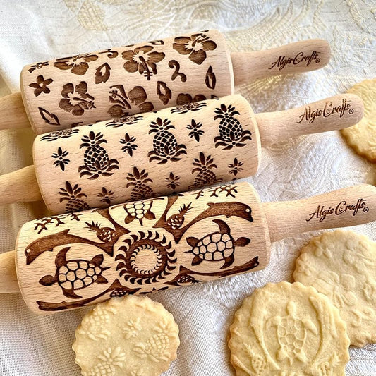HAWAII 3 KID Rolling Pin SET. Wooden Laser Cut Mini Rolling Pins for cookies, play dough, salt dough by Algis Crafts