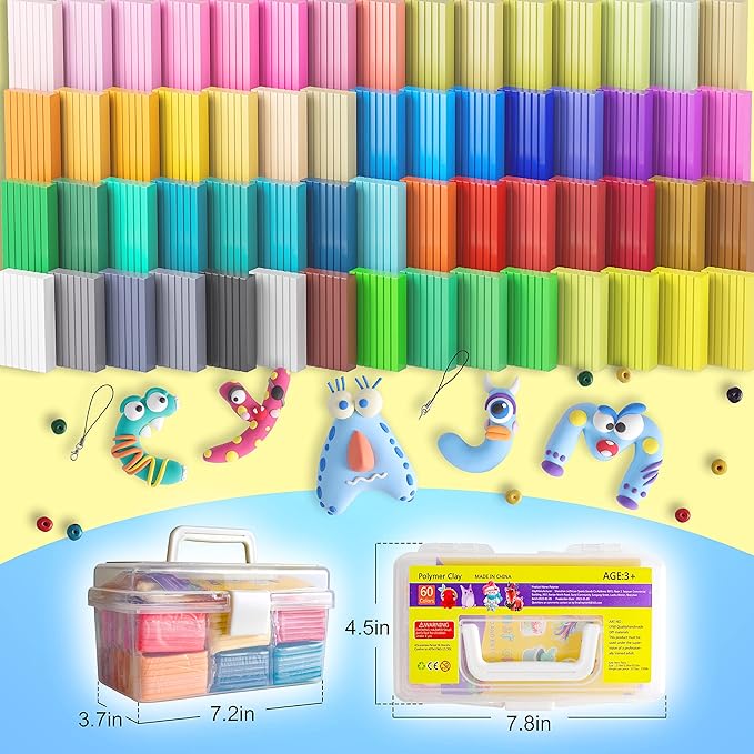 Polymer Clay 60 Colors, Modeling Clay for Kids Oven Baked Model Clay Non-Sticky with Sculpting Tools DIY Starter Kits,and Accessories