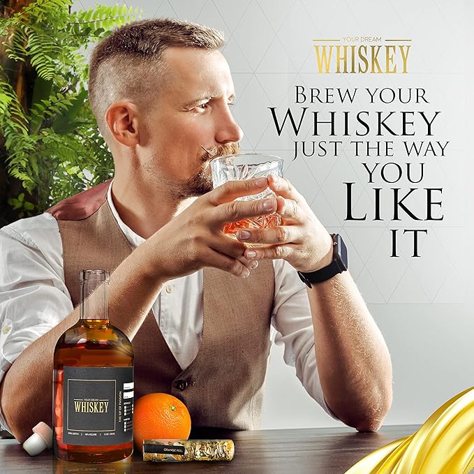Whiskey Making Kit - DIY Whiskey Gifts For Men Unique - Alcohol Infusion Kit with Bottles, Wood Chips, Botanicals and Stone - Bourbon Birthday Gifts for Men, Dad and Fathers Day - Make Your Own Whisky