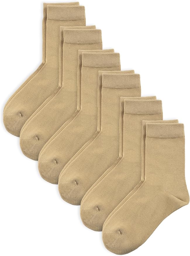 COTTON DAY Unisex Little Kids Youth Boys Girls Soft Cotton Crew Dress Socks Seamless Toe Black White Gray Navy 6 Pack