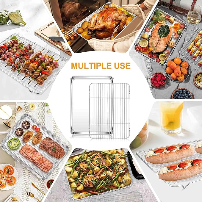 Homikit Baking Sheet Pan with Rack Set, 18" x 13" Nonstick Half Cookie Sheets for Baking Cooking Tray with Wire Cooling Rack, Stainless Steel Bakeware Bacon Pans for Oven Toaster, Dishwasher Safe
