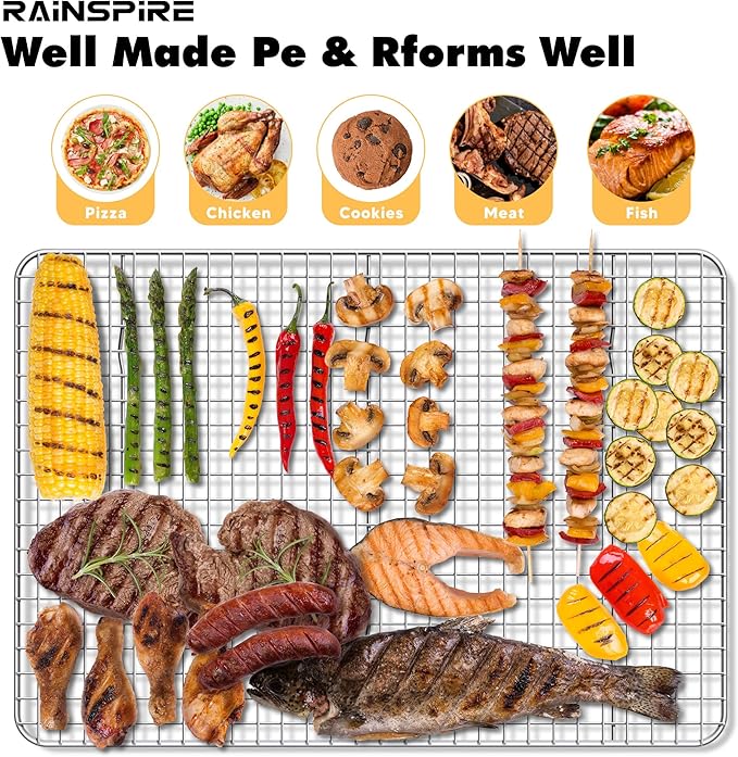 Rainspire 2-Pack Cooling Rack 10" x 15" Stainless Steel Heavy Duty Cooling Racks for Cooking and Baking Oven Safe Wire Rack for Cooking Baking Rack for Oven Cooking Fits Jelly Roll Pan