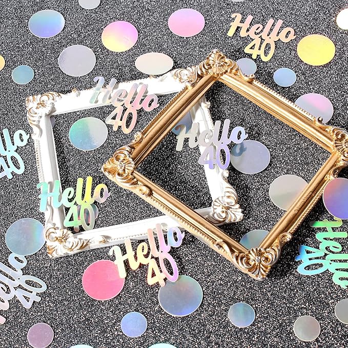 40th Birthday Confetti for Table Iridescent Birthday Party Decorations for Her Circle Dots Hello 40 Women Forty Years Old Birthday Table Scatters Decor Anniversary Party Supplies 300PC