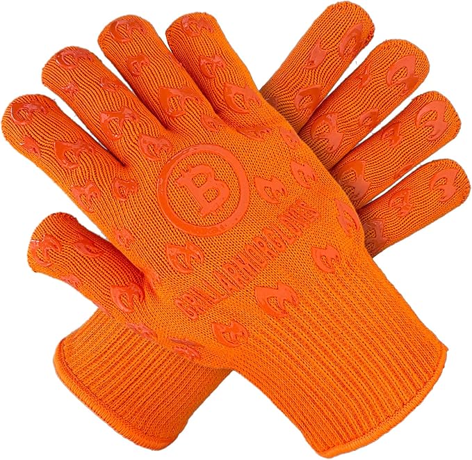 Oven Gloves 932°F Extreme Heat & Cut Resistant Oven Mitts with Fingers for BBQ, Cooking, Grilling, Baking – Accessory for Fire Pit, Camping, Fireplace & More - Orange Bitcoin Gift