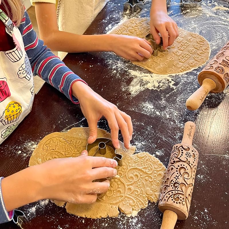 HAPPY CATS Embossing Rolling Pin. Dough and Clay Roller for Embossed Cookies and Pottery. Cookie and Ceramic Stamp. Baking Gifts by Algis Crafts