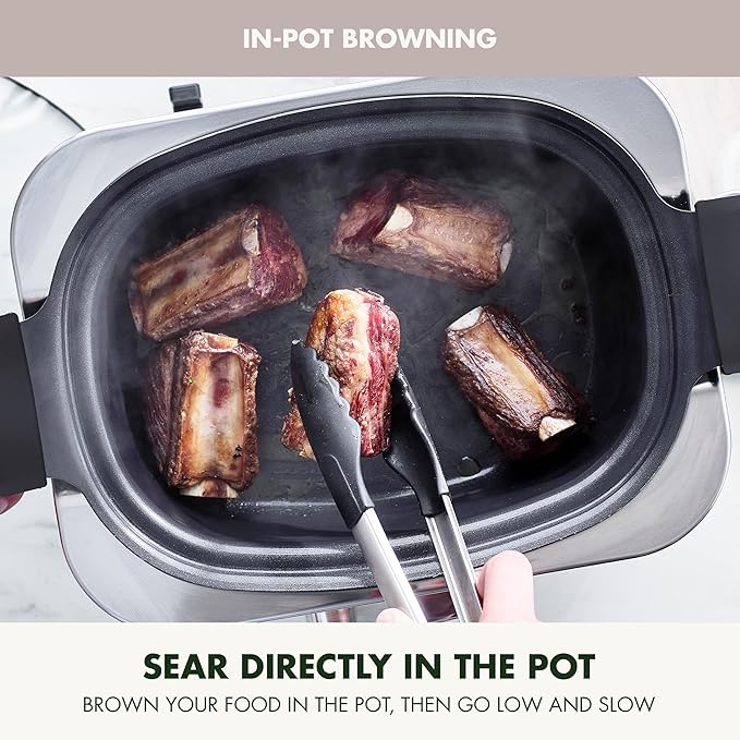 GreenPan Elite 8-in-1 Programmable 6QT Electric Slow Cooker, Dishwasher Safe Lid & Removable Crock, PFAS-Free Healthy Ceramic Nonstick Multi-Cooker, Sear, Sauté, Brown, Steam Basket, Roast, Clay