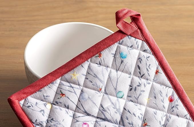Maison d' Hermine Pot Holders 100% Cotton Heat Resistant Potholders 8" x 8" Hot Pads with Loop BBQ, Cooking, Baking, Grilling, Kitchen, Handling Hot Pans (Pack of 1, Fairy Christmas)