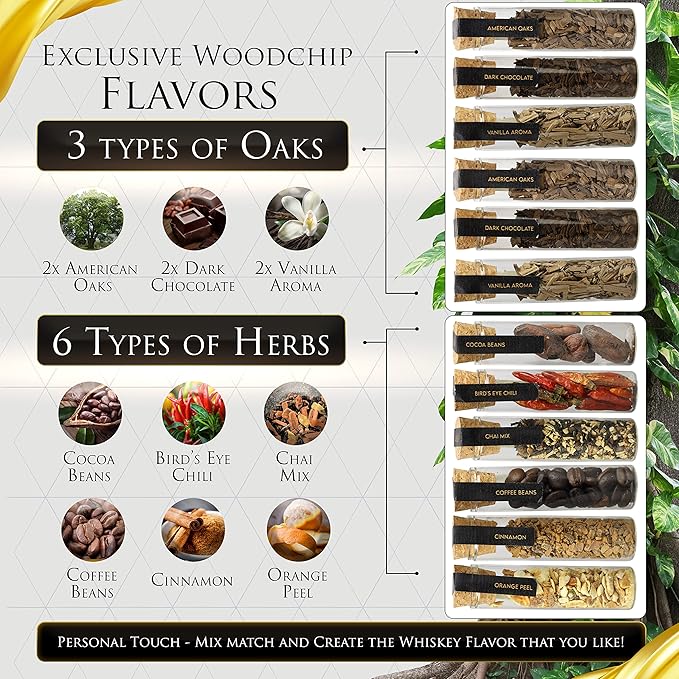 Whiskey Making Kit - DIY Whiskey Gifts For Men Unique - Alcohol Infusion Kit with Bottles, Wood Chips, Botanicals and Stone - Bourbon Birthday Gifts for Men, Dad and Fathers Day - Make Your Own Whisky