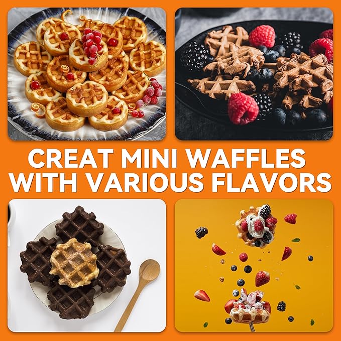 Baker's Friend, Bite-size Mini Waffle Maker for Kids & Adults, Small Waffle Maker Mini Belgian Waffle Machine, 11 X 2.2” Tiny Nonstick Waffles Iron, Recipe Included, Aqua