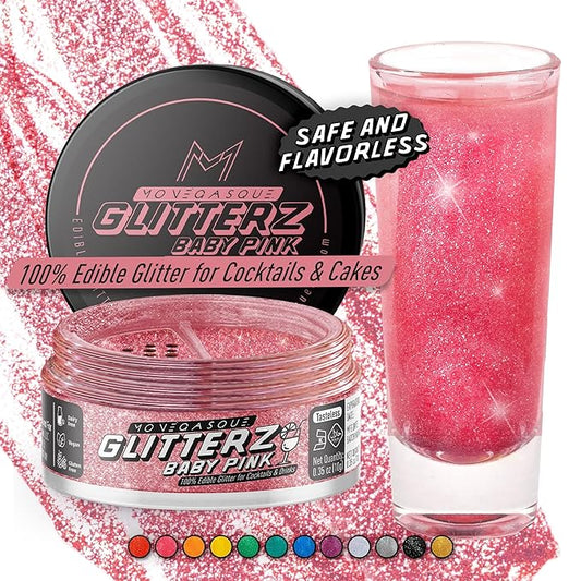 MONÉGASQUE Baby Pink Edible Glitter for Drinks 10g – Pink Edible Glitter for Cakes & Cocktails – Halloween Drink Shimmer Powder – Cocktail Sparkles for Drinks – Food & Cake Decorations Spray Sprinkles