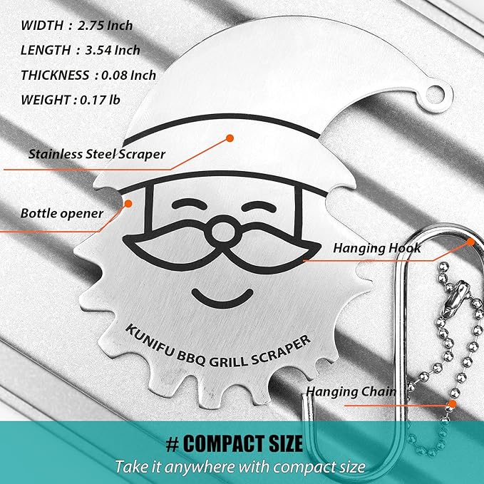 Stocking Stuffers, Ideal Gifts for Christmas, for Men, Dad, Husband, Boyfriend, Fathers Day, KUNIFU BBQ Grill Scraper