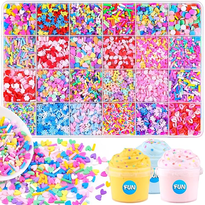 24-Grid Slime Mix Ins Non-edible Polymer Clay Slime Add Ins|Fake Sprinkles Kawaii Charms for Nail Art Design,Lip Gloss,Cellphone Decorations Assorted Sprinkle Decoration & Accessories for DIY Crafting