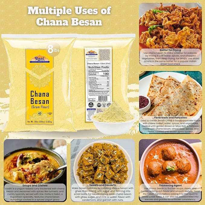 Rani Chana Besan (Chickpeas Flour, Gram) 128oz (8lbs) 3.63kg Bulk ~ All Natural | Vegan | Gluten Friendly | NON-GMO | Kosher | Indian Origin