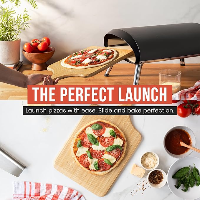 Chef Pomodoro 2-in-1 Bamboo Pizza Peel - Cutting & Serving Board | 12" Perfect Dough Transition & Space-Saving Design for Pizza Prep & Serving | Nestles with Dough Boxes