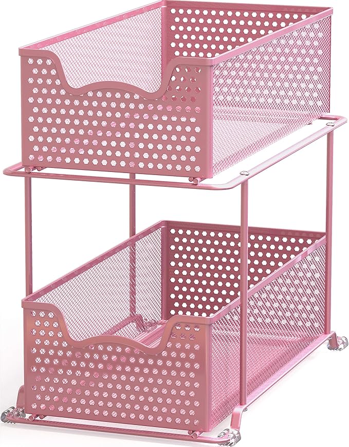 Simple Houseware 2 Tier Sliding Cabinet Basket Organizer Drawer, Pink