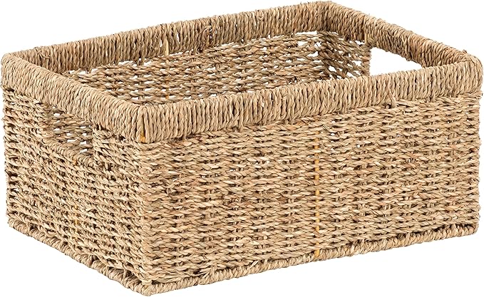 CENBOSS Wicker Baskets (Large, Seagrass, 1PC) Rattan Storage Baskets for Shelves, Woven Seagrass Holder