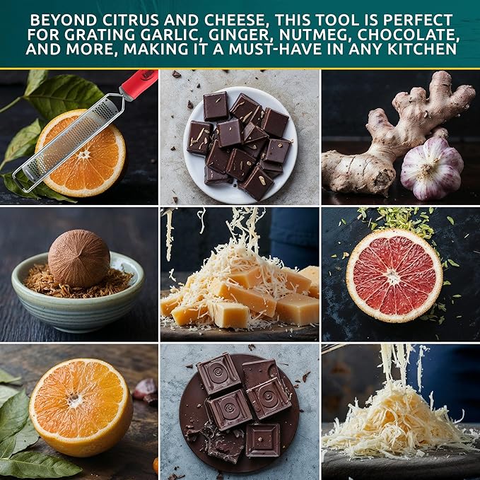 Lemon Zester & Parmesan Cheese Grater - Premium Citrus Zester Graters For kitchen W Stainless Steel, For Chocolate, Garlic, Ginger, Nutmeg, Fruits, Vegetables - Bonus Cleaning Brush & Glove