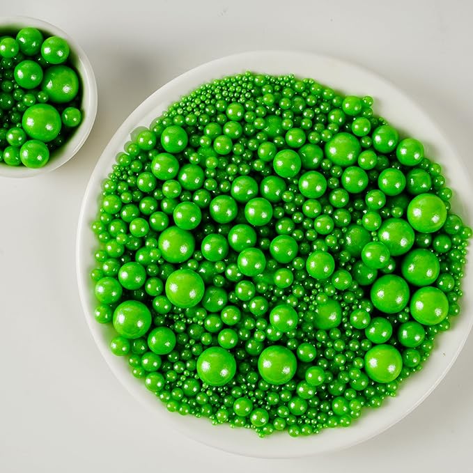 Kasvan Christmas Green Pearl Sugar Sprinkles - Edible Candy Pearls 130g/4.58 Oz, Mix Size, Baking Cake Decorations, Ice Cream Toppings and Cookie Decorating, Wedding Party Chirstmas Supplies