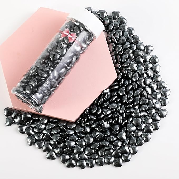 Kasvan Black Heart Shapes Sprinkles - Edible Candy Pearls 130g/4.58 Oz, Mix Size, Baking Cake Decorations, Ice Cream Toppings and Cookie Decorating, Wedding Party Chirstmas Supplies (Black)
