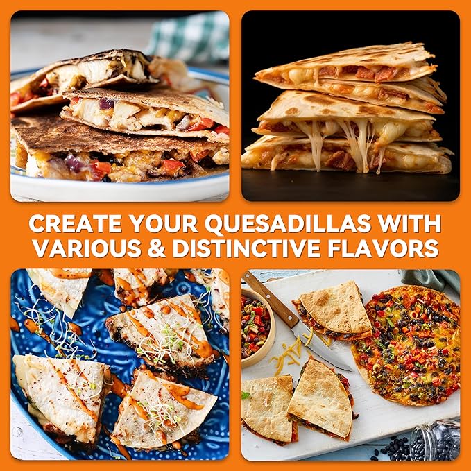 Baker's Friend Electric Quesadilla Maker with Extra Stuffing Design, 9.5 Inch with Easy Slice 6 Wedge, Non Stick Surface, Non-Slip Feet, Grilled Cheese Maker Machine, Red