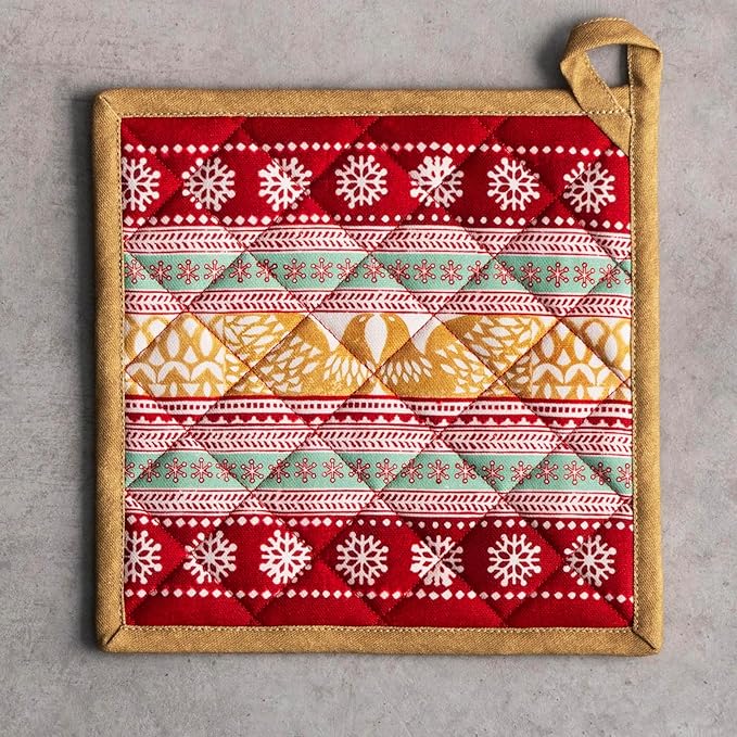 Maison d' Hermine Pot Holders 100% Cotton Heat Resistant Potholders 8" x 8" Hot Pads with Loop BBQ, Cooking, Baking, Grilling, Kitchen, Handling Hot Pans (Pack of 1, Sofia)