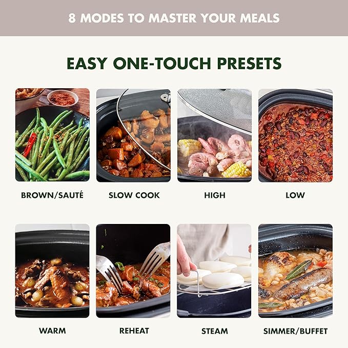 GreenPan Elite 8-in-1 Programmable 6QT Electric Slow Cooker, Dishwasher Safe Lid & Removable Crock, PFAS-Free Healthy Ceramic Nonstick Multi-Cooker, Sear, Sauté, Brown, Steam Basket, Roast, Clay