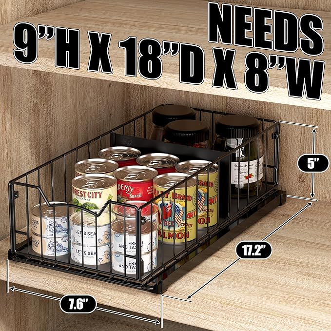 Simple Houseware Pull-Out Cabinet Sliding Basket Organizer, 17.2" D x 9.7" W x 5" H – Black, Ideal for Kitchen and Bathroom Cabinet Storage, Under Sink or Pantry Organization