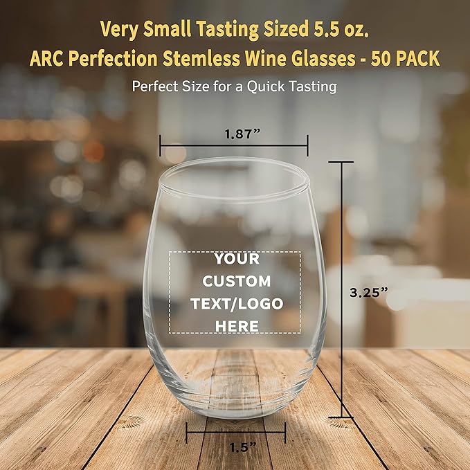 Custom Stemless Wine Glasses by ARC 5.5 oz. Set of 50, Personalized Bulk Pack - Perfect for Hotel, Bar, Restaurant or Lounge - Clear