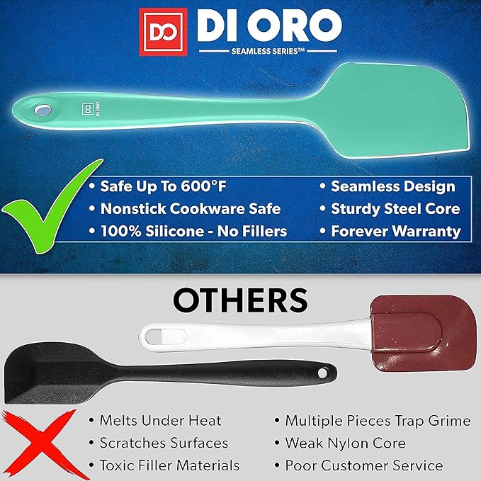 DI ORO Silicone Spatula Set - Rubber Kitchen Spatulas for Baking, Cooking, & Mixing - 600°F Heat-Resistant & BPA Free Silicone Scraper Spatulas for Nonstick Cookware - Dishwasher Safe (4pc, Mint)