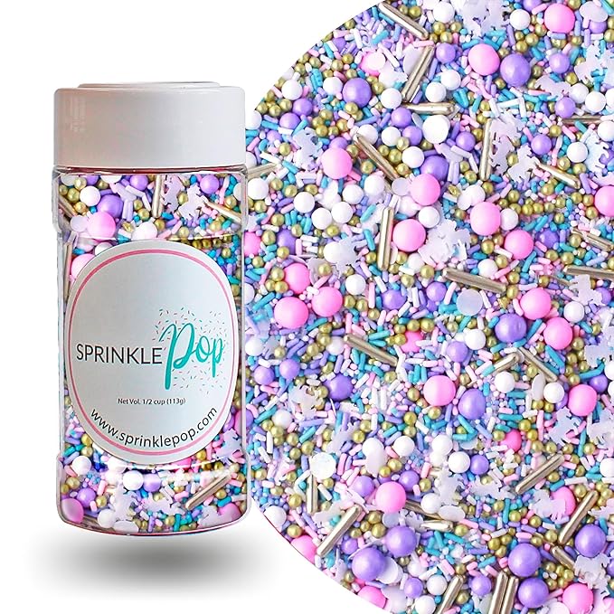 Sprinkle Pop Unicorn Sprinkle Mix| Pastel Pink Purple Blue White Sprinkles with ~20 Unicorn Wafer Paper and Gold Dragees Made in USA for Decorating Princess Birthday Cakes Cupcakes Donuts Cookies, 4oz
