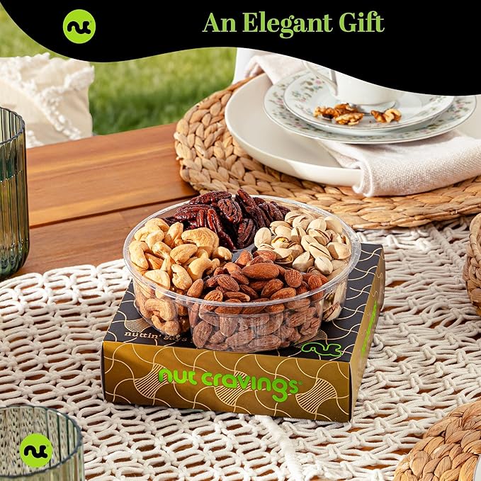 NUT CRAVINGS - Mixed Nuts Gift Basket in Black Gold Box (4 Assortments) Food Arrangement, Healthy Snack Care Package, Food Assortments
