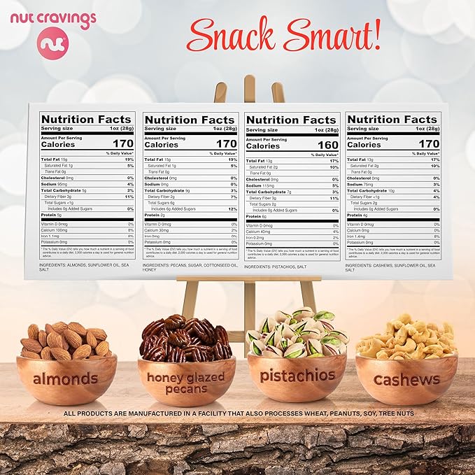 NUT CRAVINGS - Mixed Nuts Heart Shaped Gift Basket, Love in A Box (4 Assortments) Romantic Food Arrangement, Healthy Snack Care Package, Food Assortments