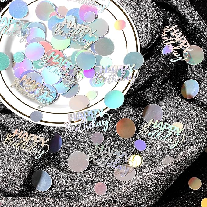 300PC Circle Dots Birthday Confetti for Table Iridescent Happy Birthday Table Scatters Party Decorations