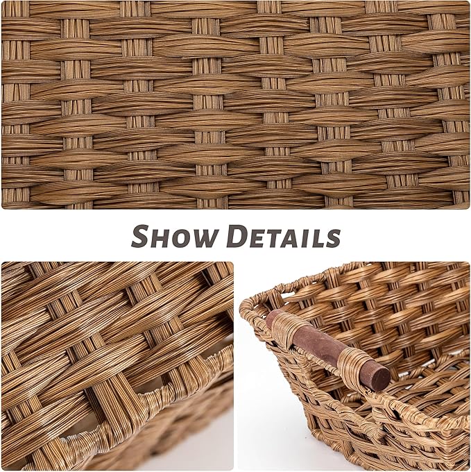 Basket - Wicker Storage Basket, Hand Woven Wicker Storage Basket for Home Storage, Dimensions 15"W x 10.6" x 5.1"H, Brown Home Storage Box