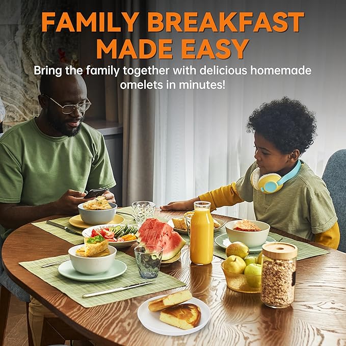 Baker’s Friend Omelette Maker Electric, Omelette Pan Nonstick, Frittata Pan & Egg Pan, Double Sided Pan for Breakfast, Individual Flip Omelette Makers Electric, Aqua